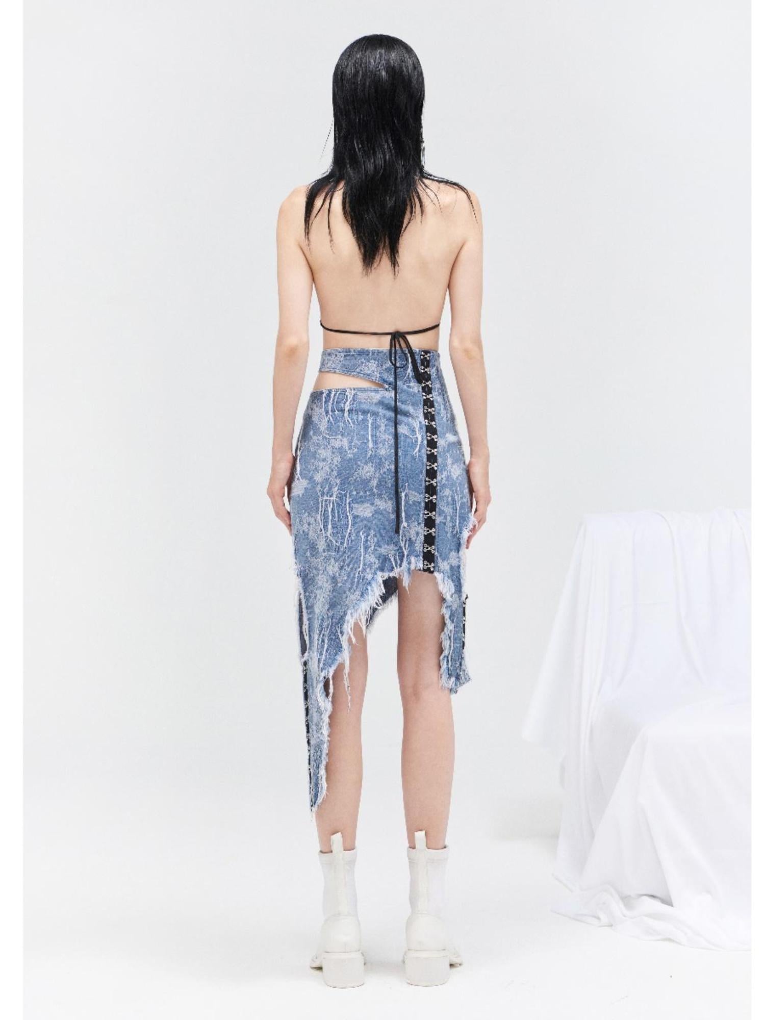 24ans Textured Denim Midi Skirt