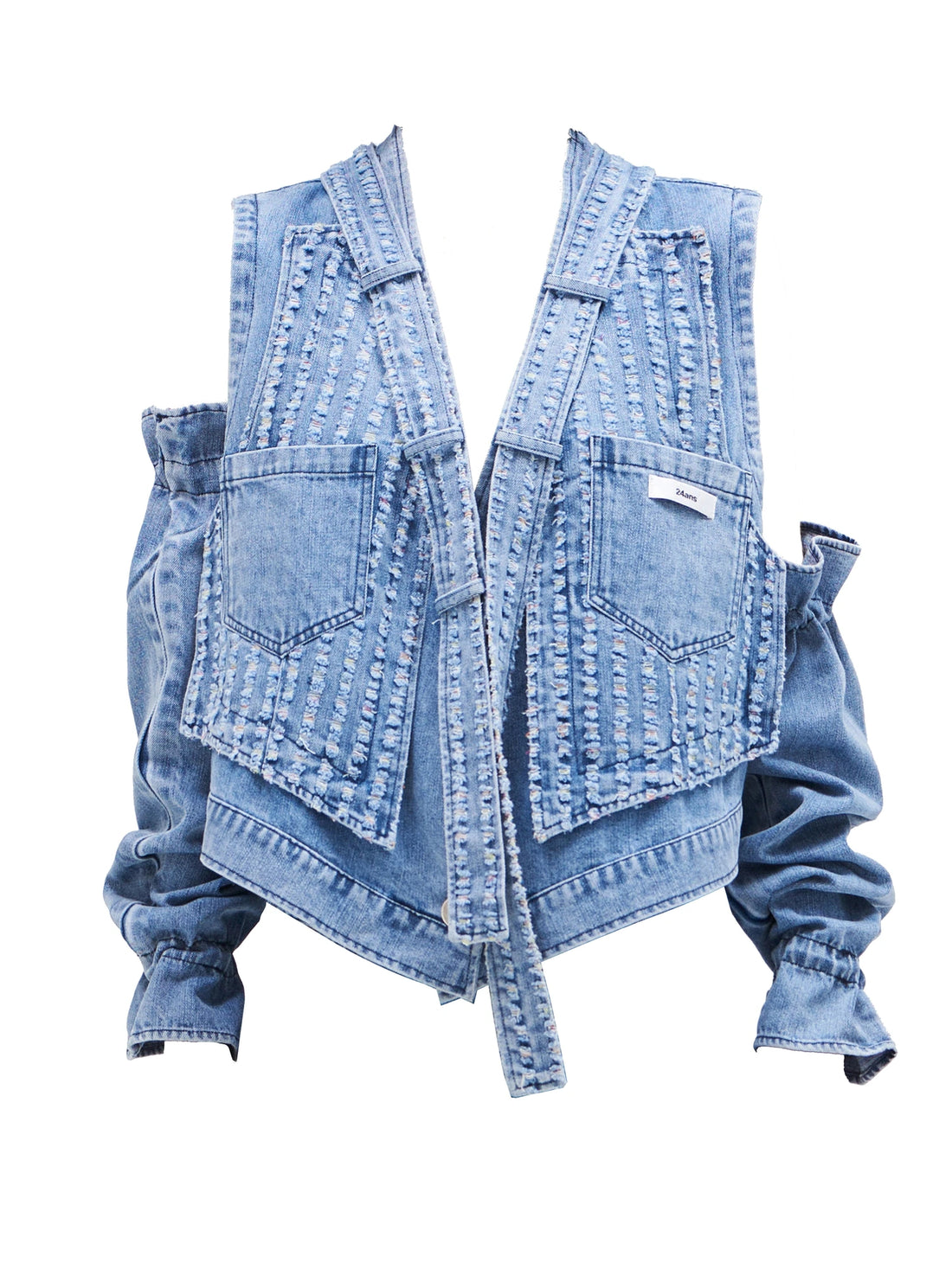 Textured Denim Waistcoat Autumn 2024 V Neck T Shirt Long Sleeve