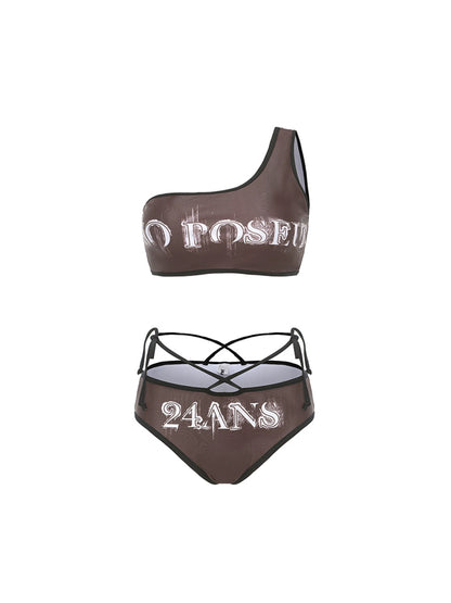 24ans Three Tone Letter Print Swimwear V-neck T-shirt Long Sleeve-1