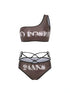 Three Tone Letter Print Swimwear V-neck T-shirt Long Sleeve