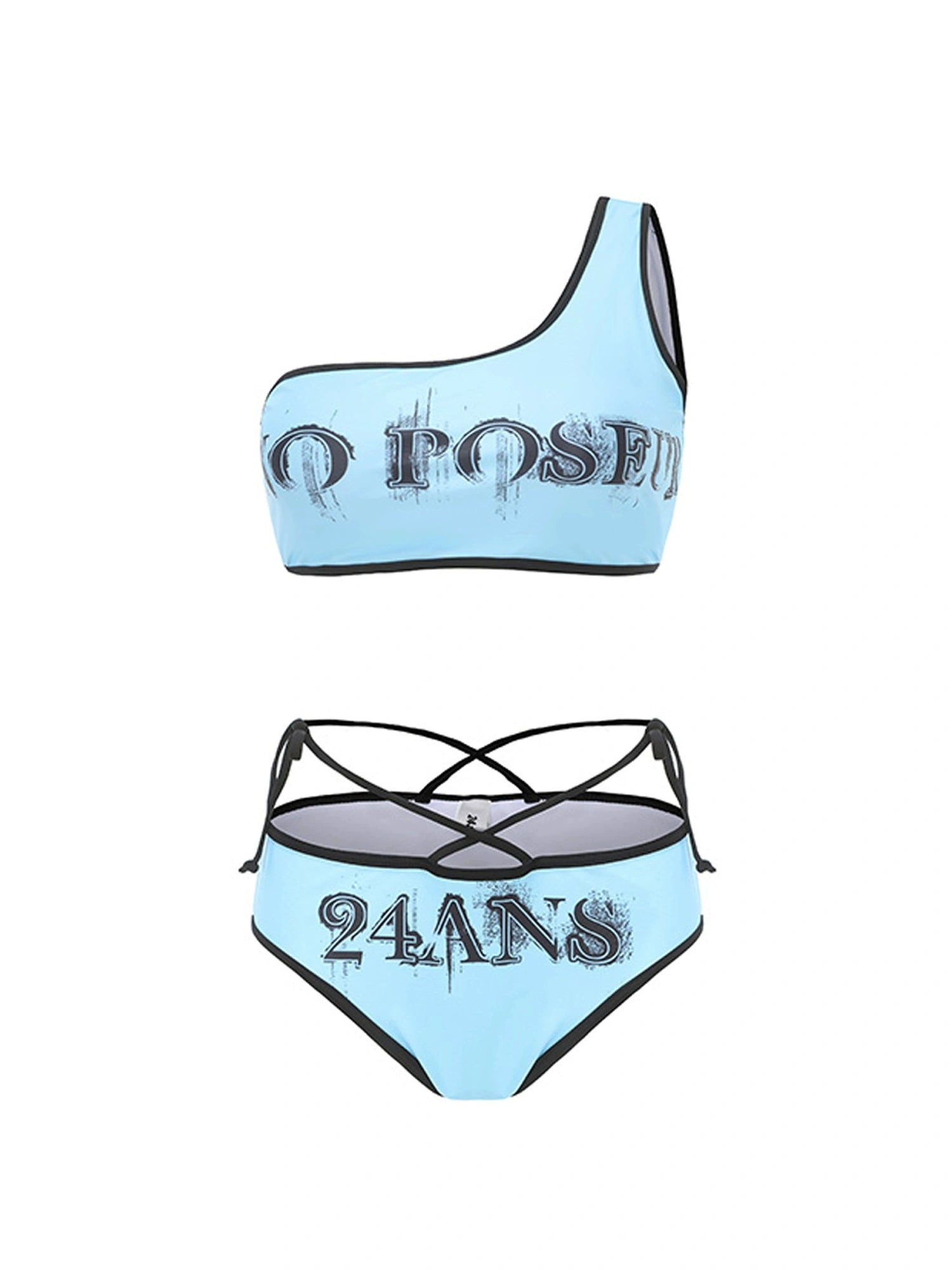 Three Tone Letter Print Swimwear V-neck T-shirt Long Sleeve