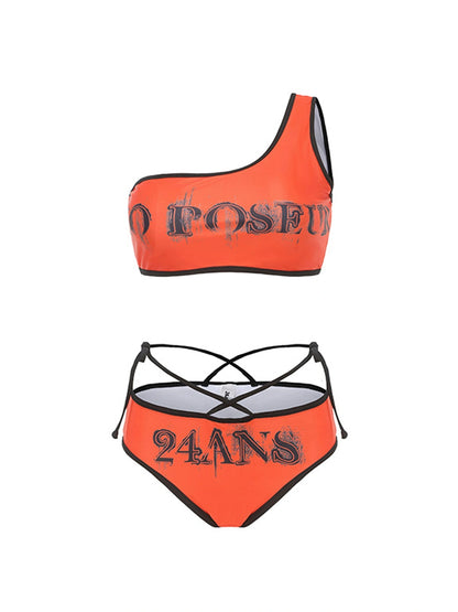 Three Tone Letter Print Swimwear V-neck T-shirt Long Sleeve