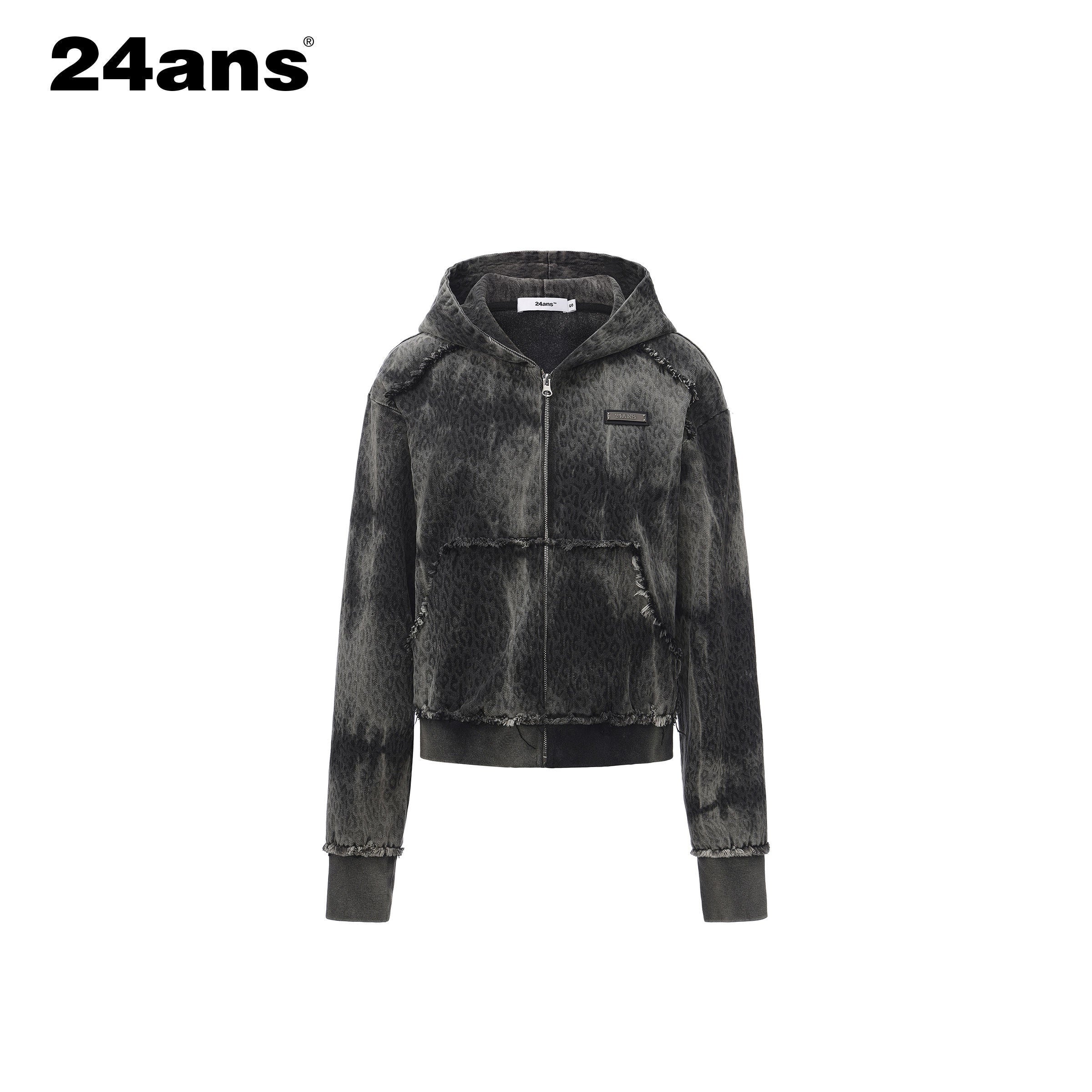 24ans Tie Dye Leopard Print Oversized Cropped Zip Hooded Punk Women Cotton Hoodies