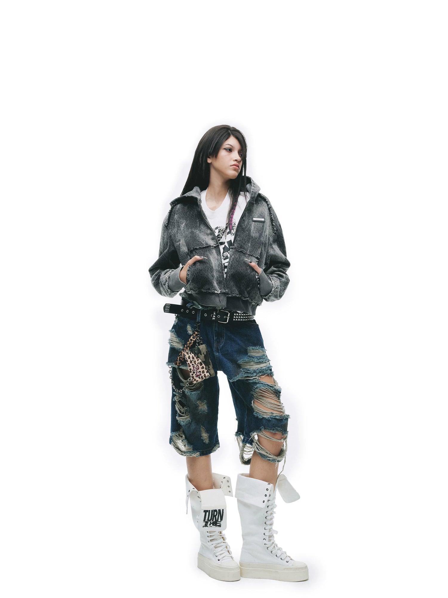24ans Tie Dye Leopard Print Oversized Cropped Zip Hooded Punk Women Cotton Hoodies-2