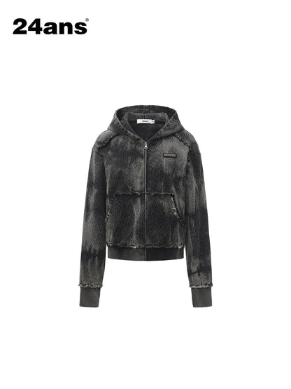 24ans Tie Dye Leopard Print Oversized Cropped Zip Hooded Punk Women Cotton Hoodies