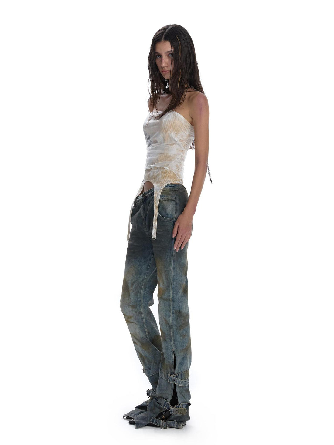 24ans Tie Dye Print Mesh Crop Top
