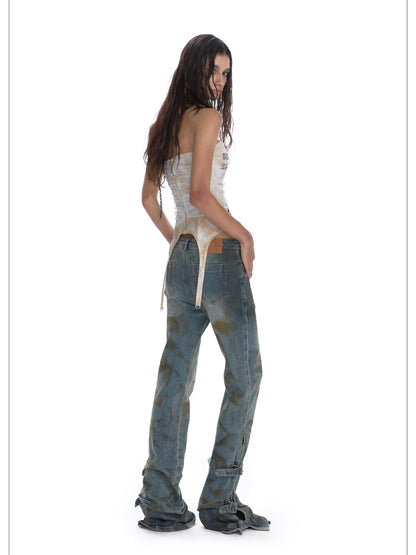 24ans Tie Dye Print Mesh Crop Top