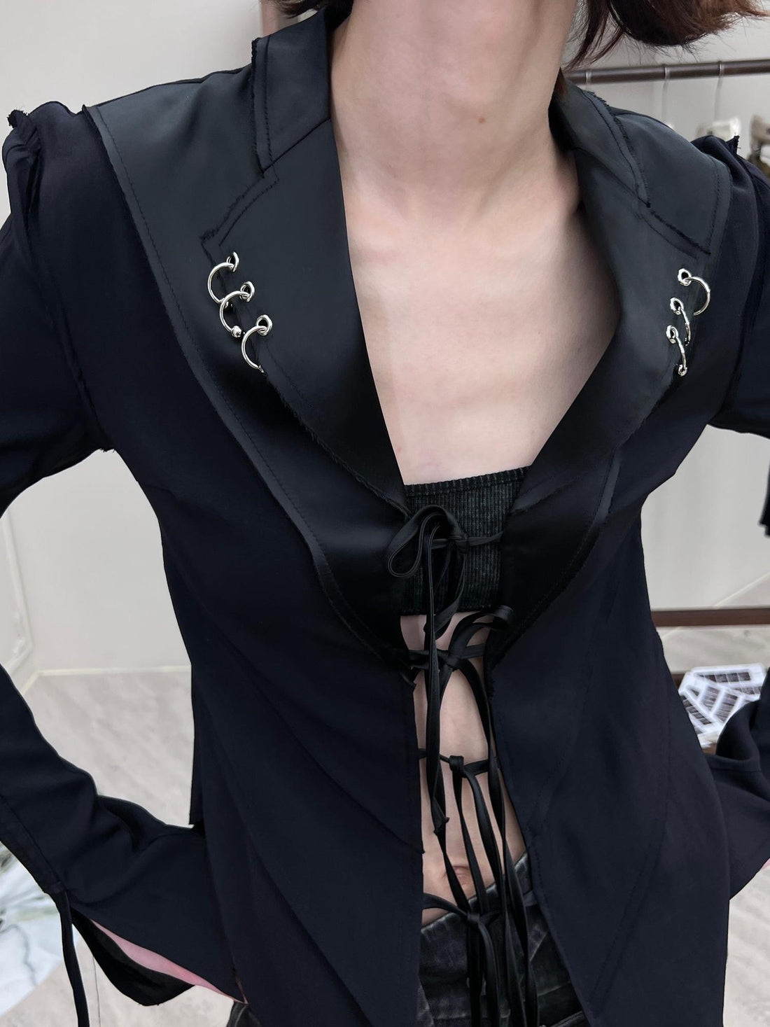 24ans Tie Front Shirt With Detachable Bow In White Or Black