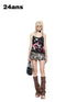 24ans Torn Graffiti Print Hotfix Rhinestone High Low Cut Women&