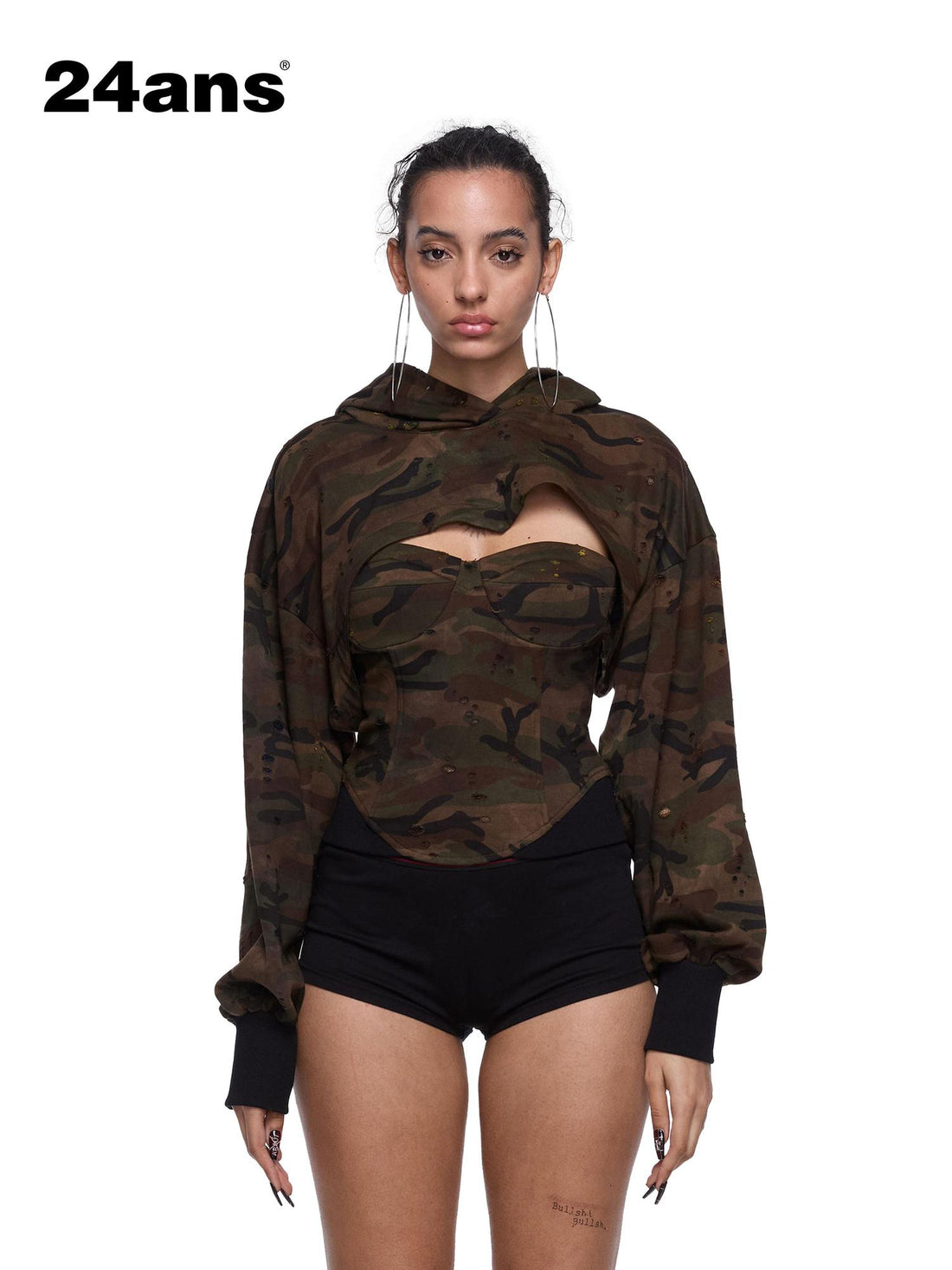24ans Two Piece Hoodie Set With Crop Top In Two Colors