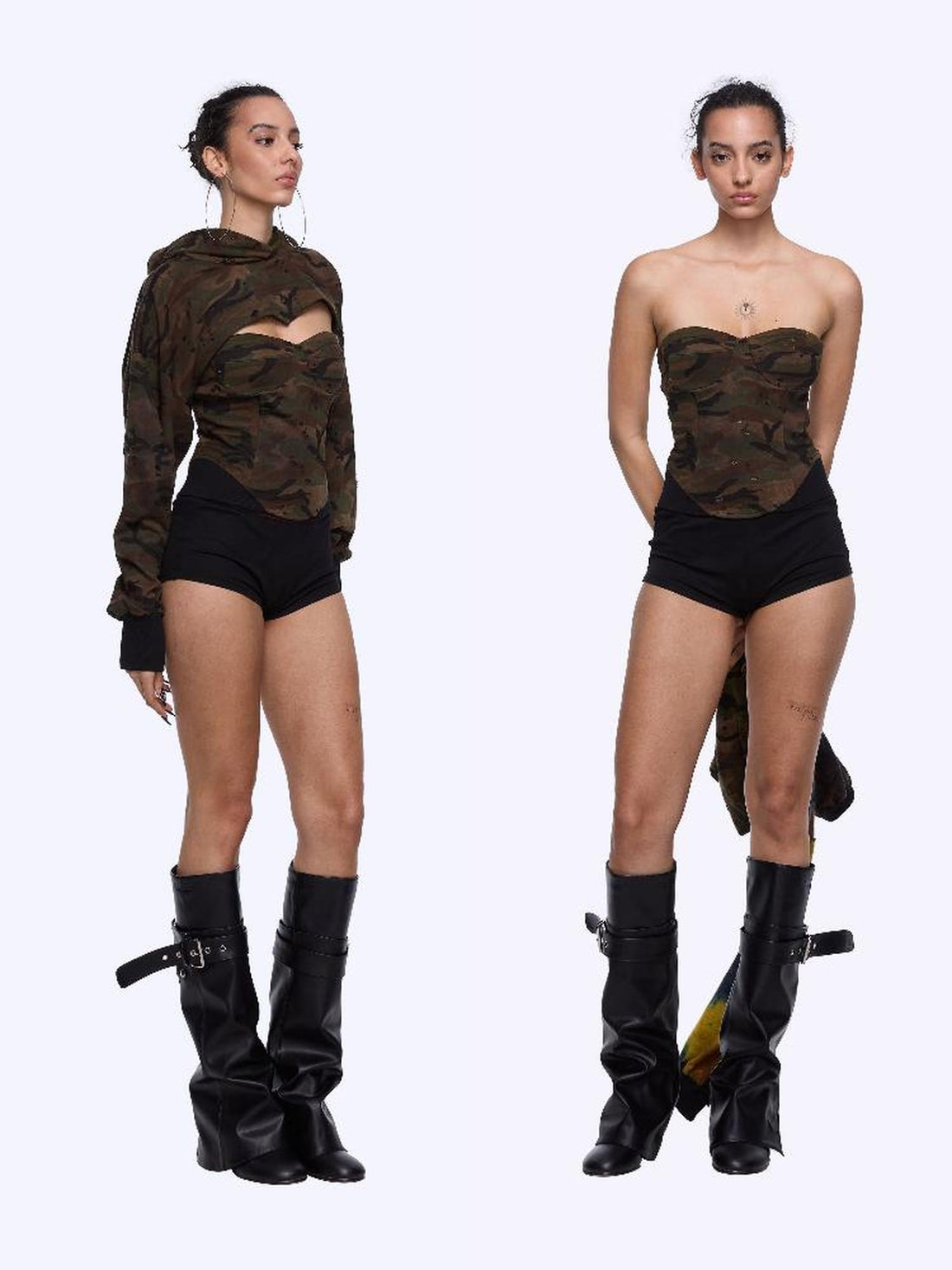 24ans Two Piece Hoodie Set With Crop Top In Two Colors
