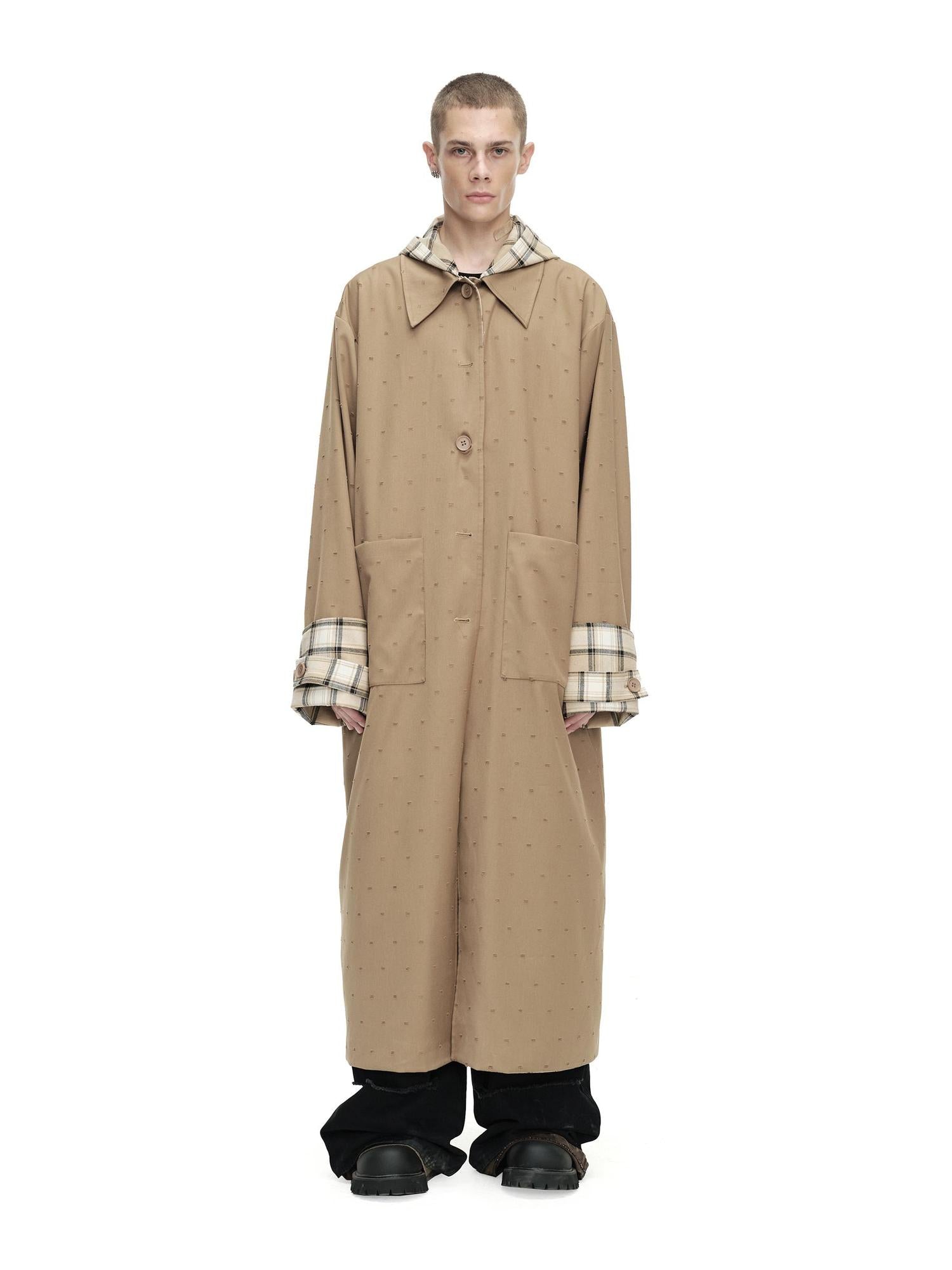 24ans Two Sided Hooded Long Coat In Cotton Blend