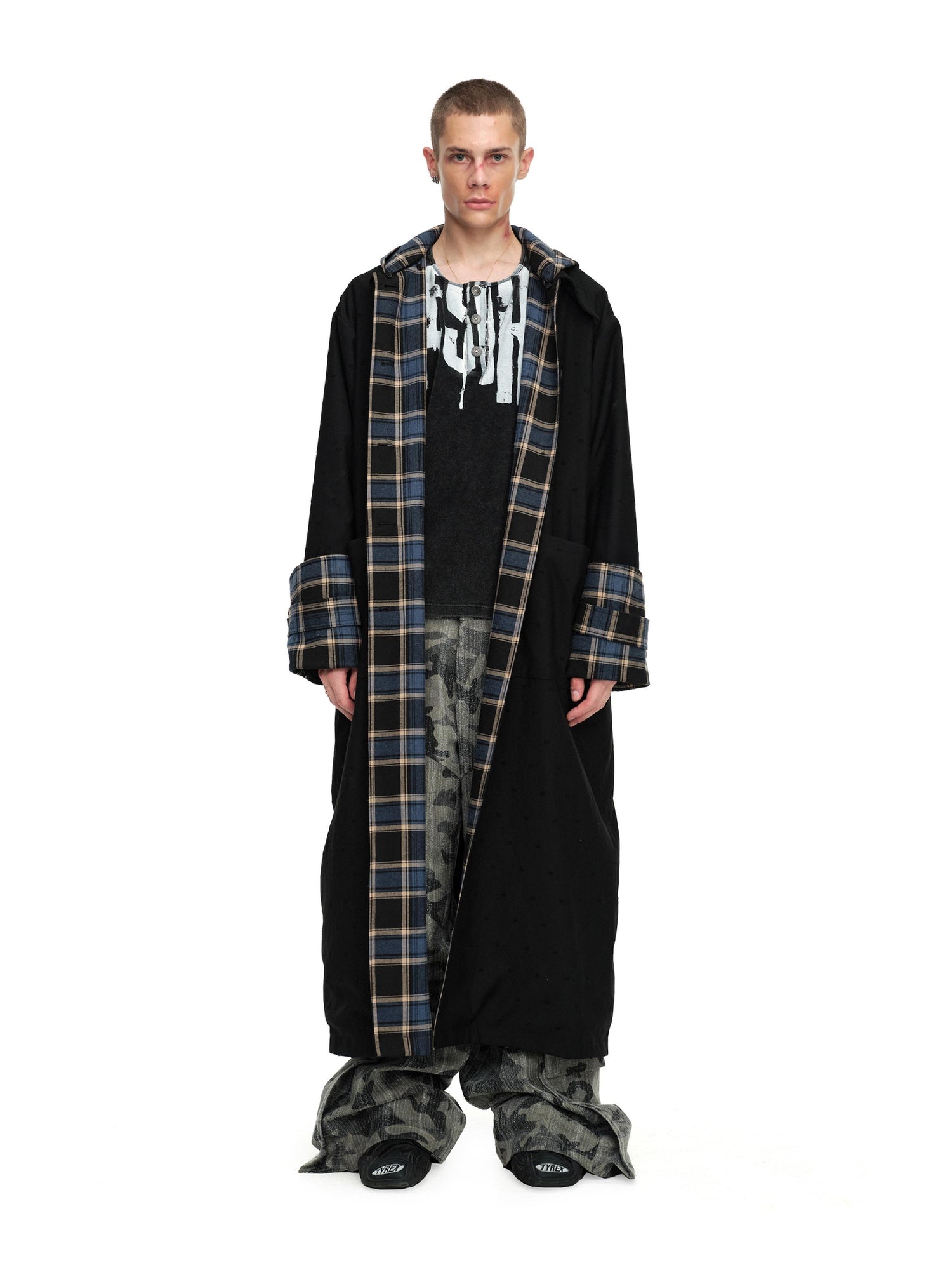 24ans Two Sided Hooded Long Coat In Cotton Blend