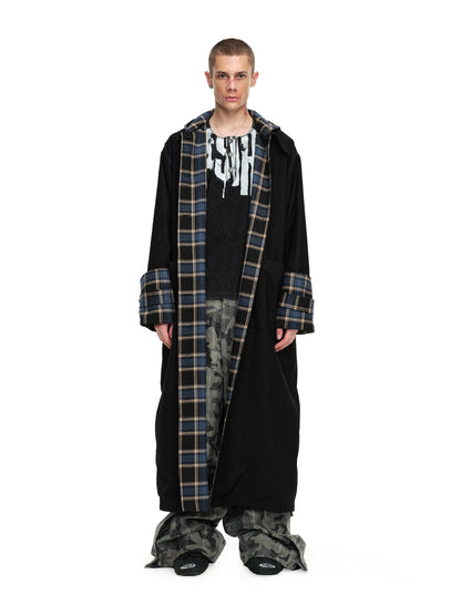 24ans Two Sided Hooded Long Coat In Cotton Blend