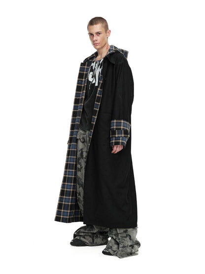 24ans Two Sided Hooded Long Coat In Cotton Blend