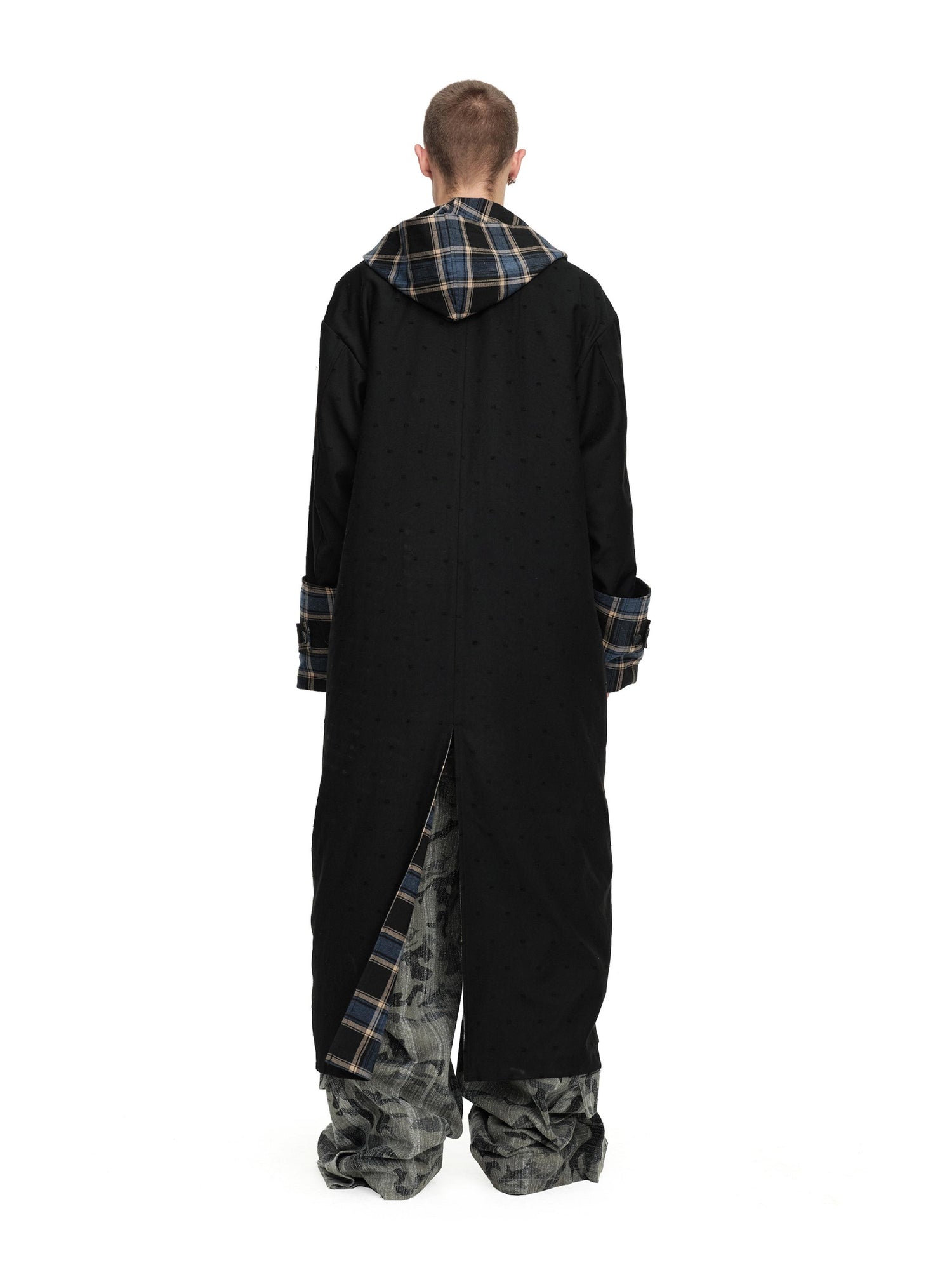 24ans Two Sided Hooded Long Coat In Cotton Blend