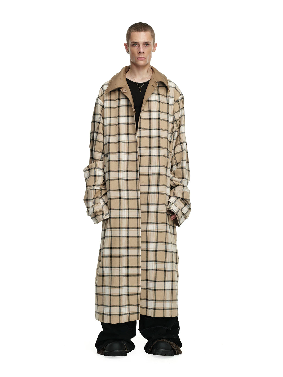24ans Two Sided Hooded Long Coat In Cotton Blend-2