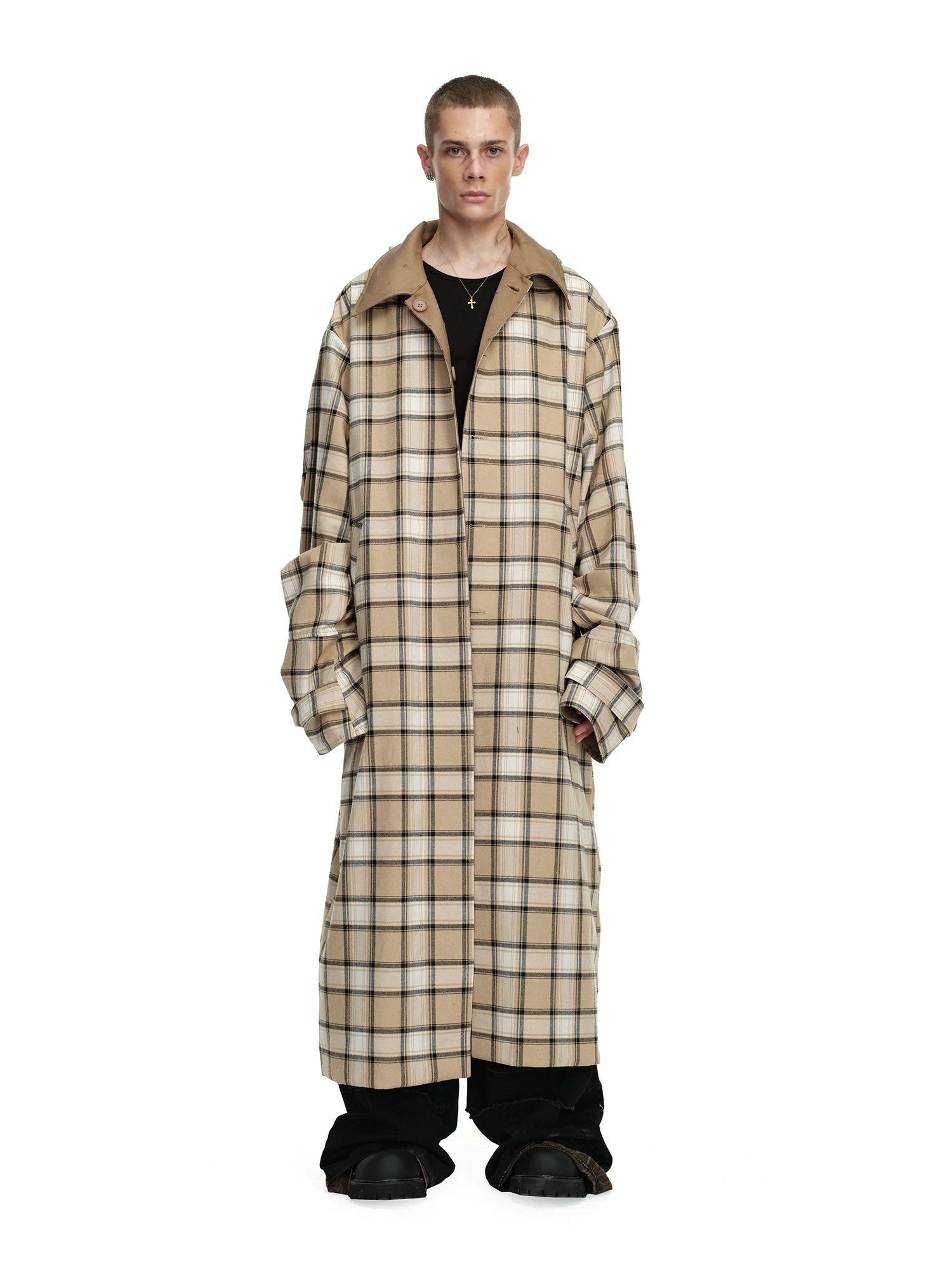24ans Two Sided Hooded Long Coat In Cotton Blend-2