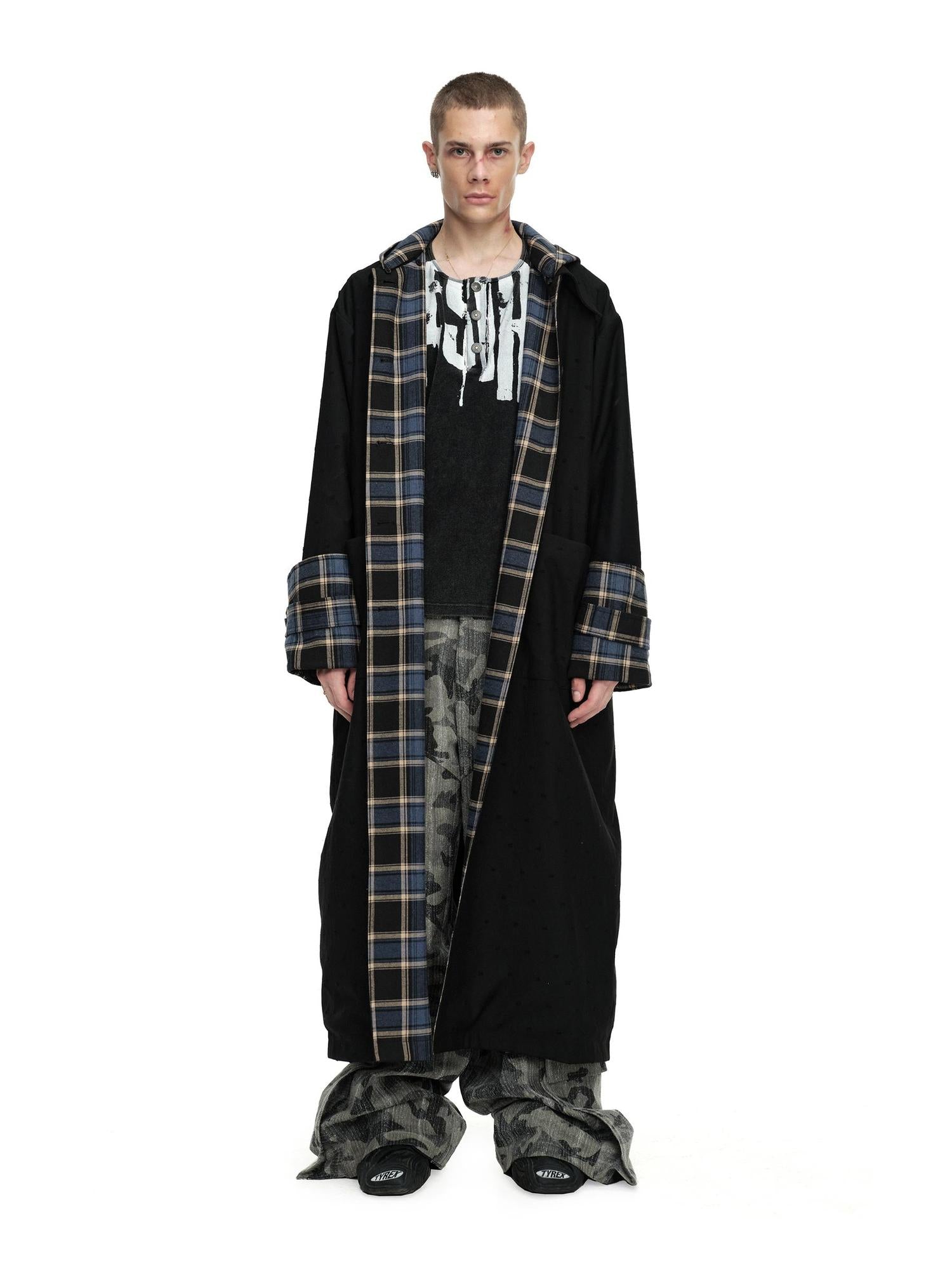 24ans Two Sided Hooded Long Coat In Cotton Blend