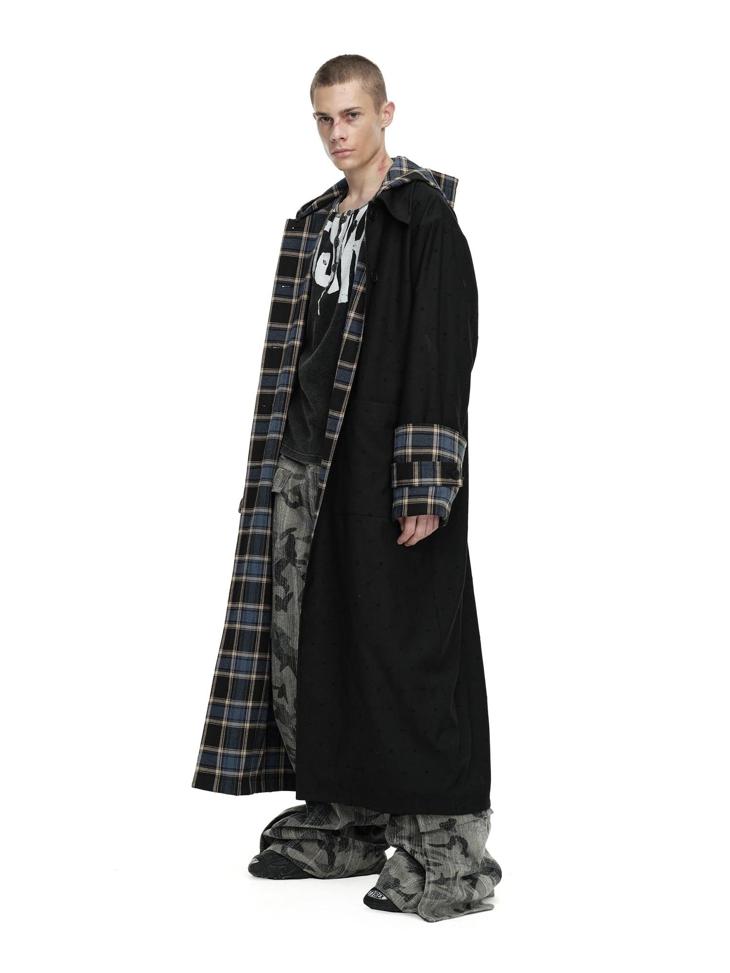 24ans Two Sided Hooded Long Coat In Cotton Blend
