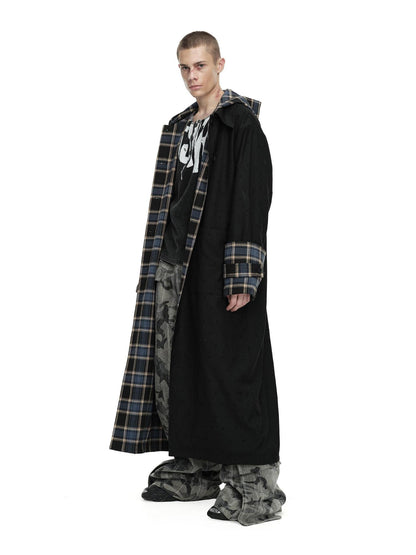 24ans Two Sided Hooded Long Coat In Cotton Blend