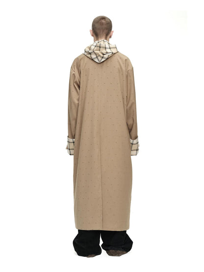 24ans Two Sided Hooded Long Coat In Cotton Blend