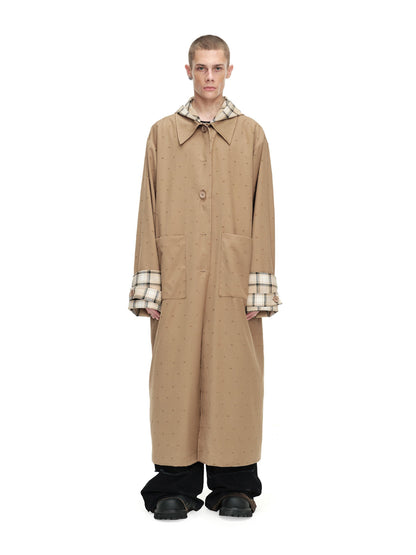 24ans Two Sided Hooded Long Coat In Cotton Blend