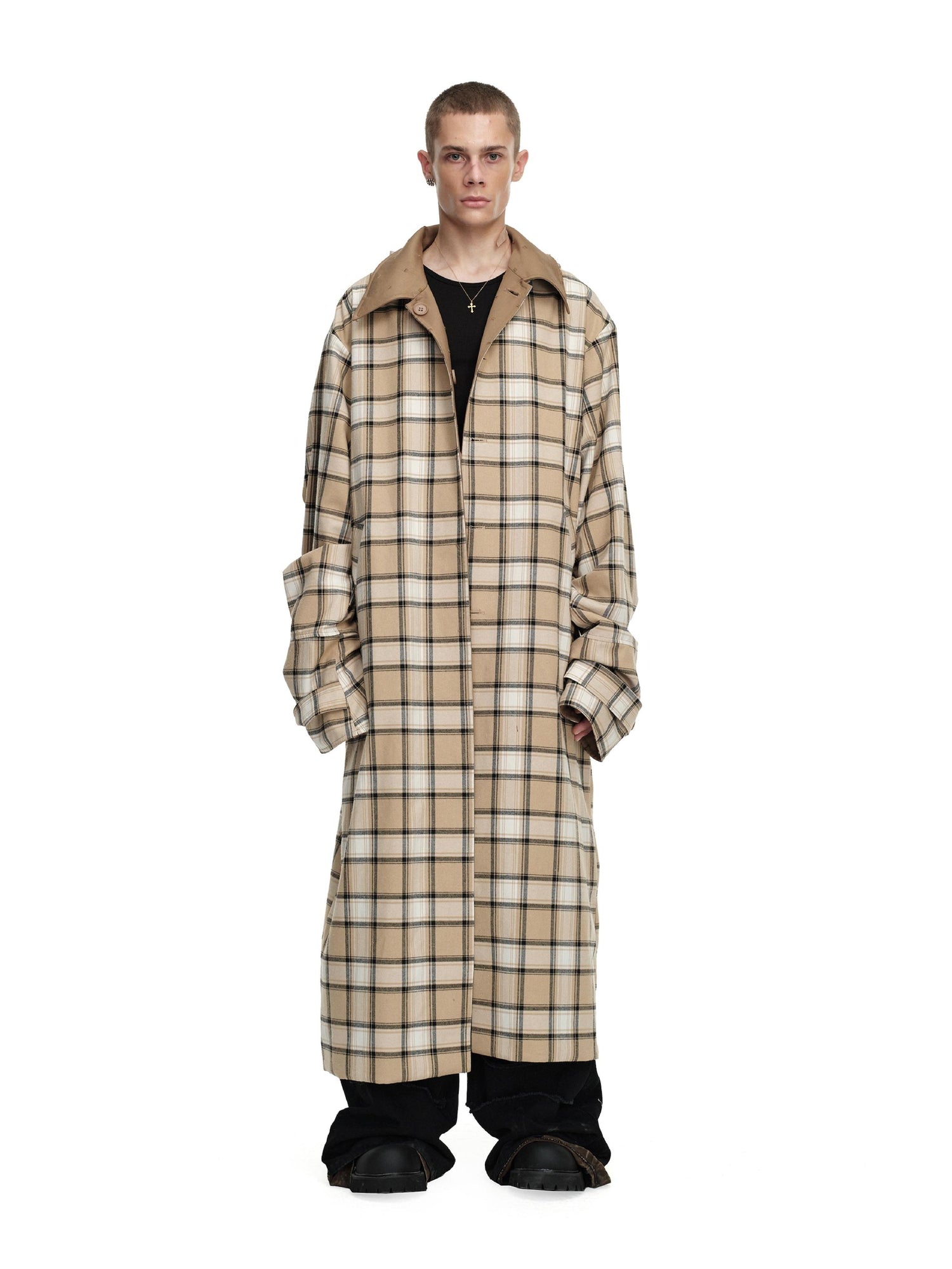 24ans Two Sided Hooded Long Coat In Cotton Blend