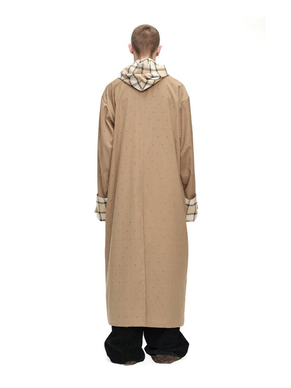 24ans Two Sided Hooded Long Coat In Cotton Blend