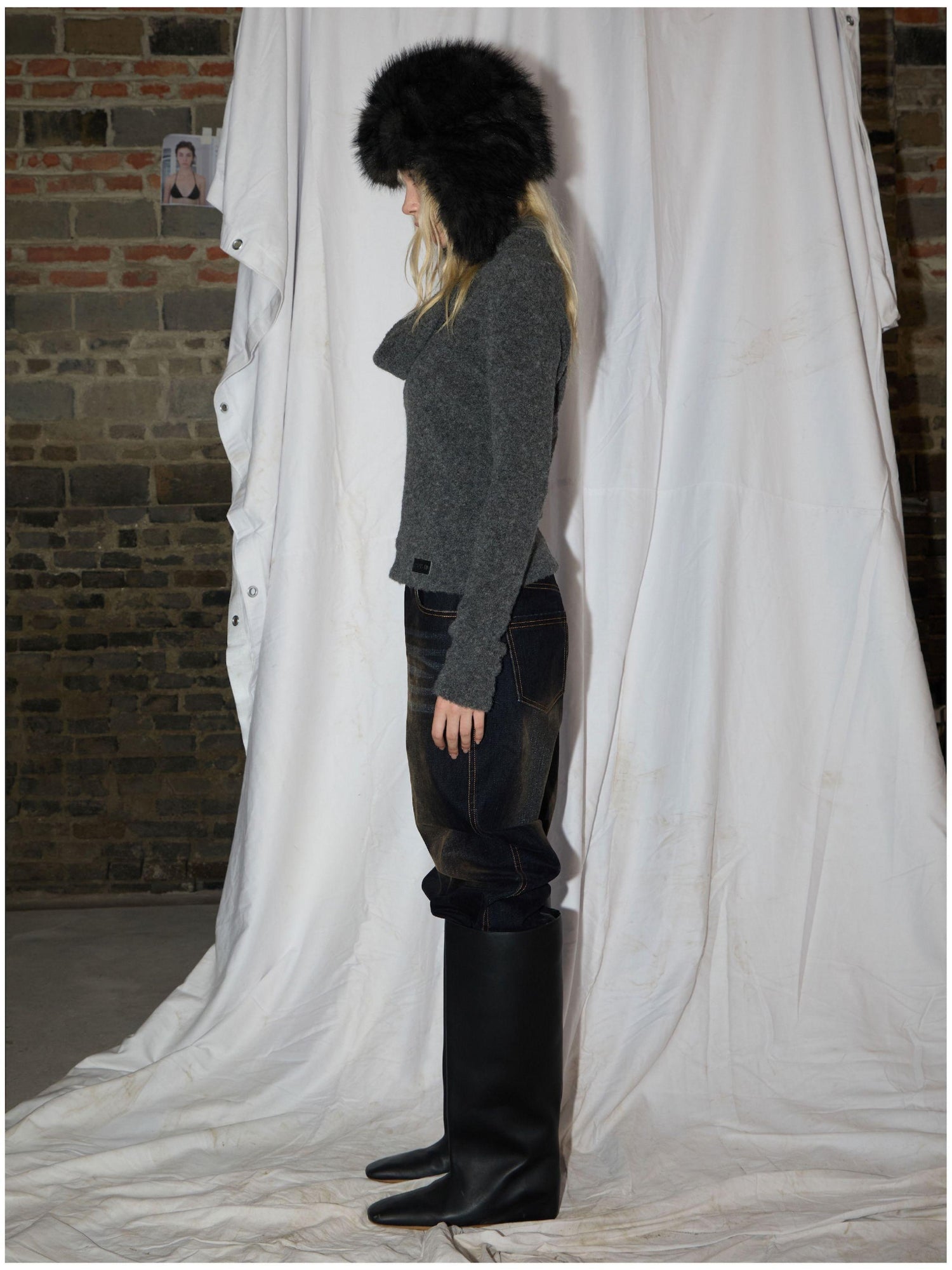 24ans Two Tone Alpaca Sweater Versatile Crewneck To Off Shoulder
