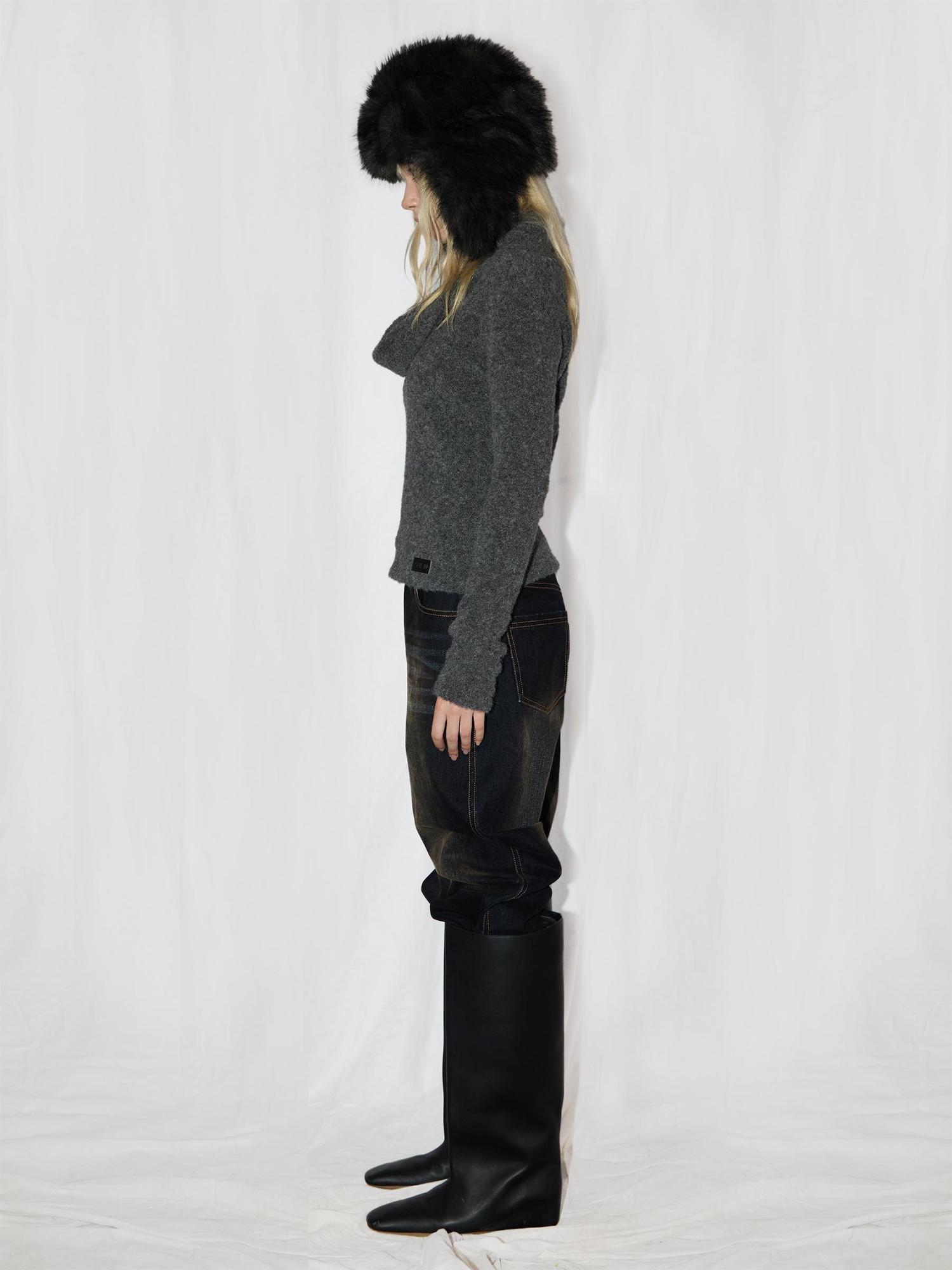 24ans Two Tone Alpaca Sweater Versatile Crewneck To Off Shoulder