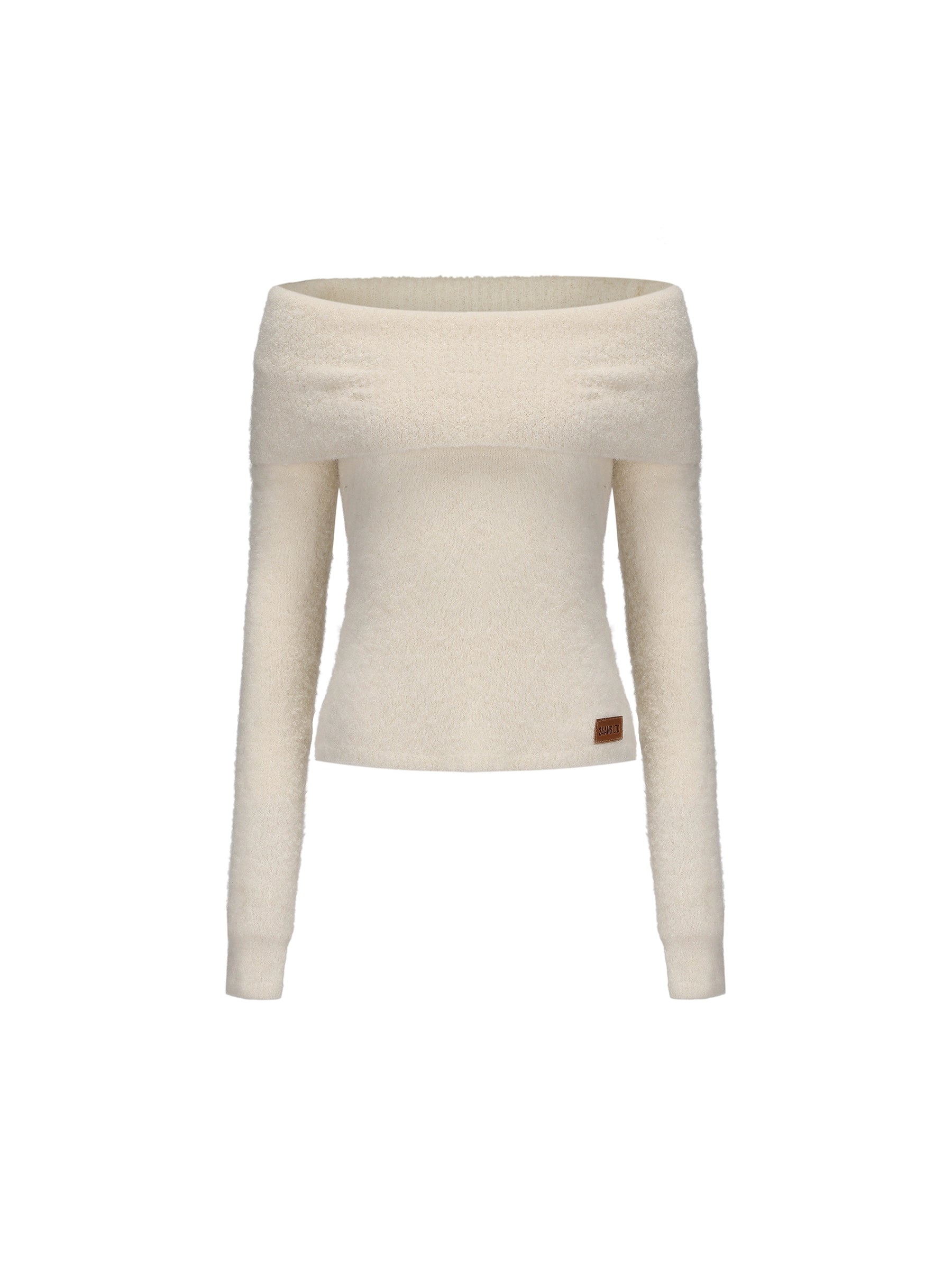 24ans Two Tone Alpaca Sweater Versatile Crewneck To Off Shoulder MISSTT
