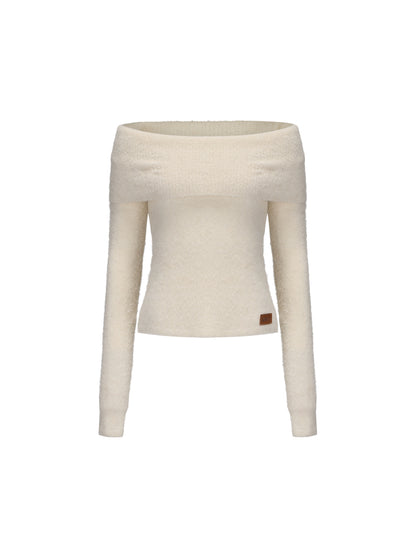 24ans Two Tone Alpaca Sweater Versatile Crewneck To Off Shoulder MISSTT
