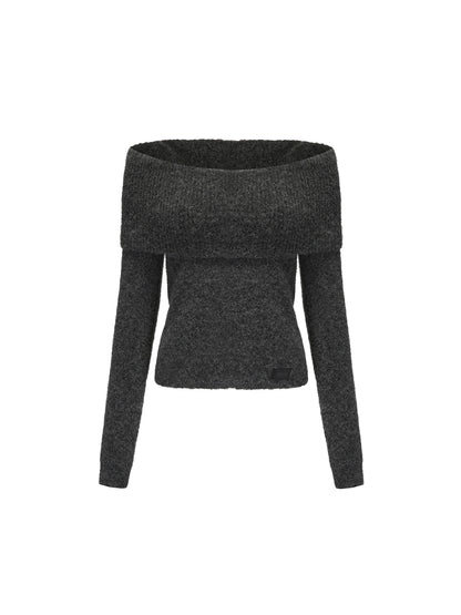 24ans Two Tone Alpaca Sweater Versatile Crewneck To Off Shoulder MISSTT