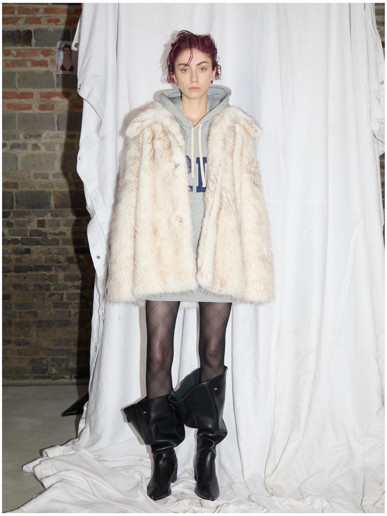 24ans Two Tone Dyed Faux Fur Jacket Punk Style