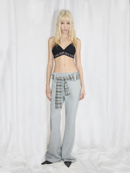 24ans Two Tone Flannel Trim Fleece Lined Flare Sweatpants