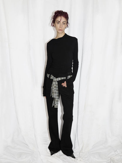 24ans Two Tone Flannel Trim Fleece Lined Flare Sweatpants