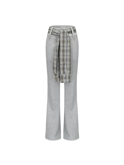 24ans Two Tone Flannel Trim Fleece Lined Flare Sweatpants MISSTT