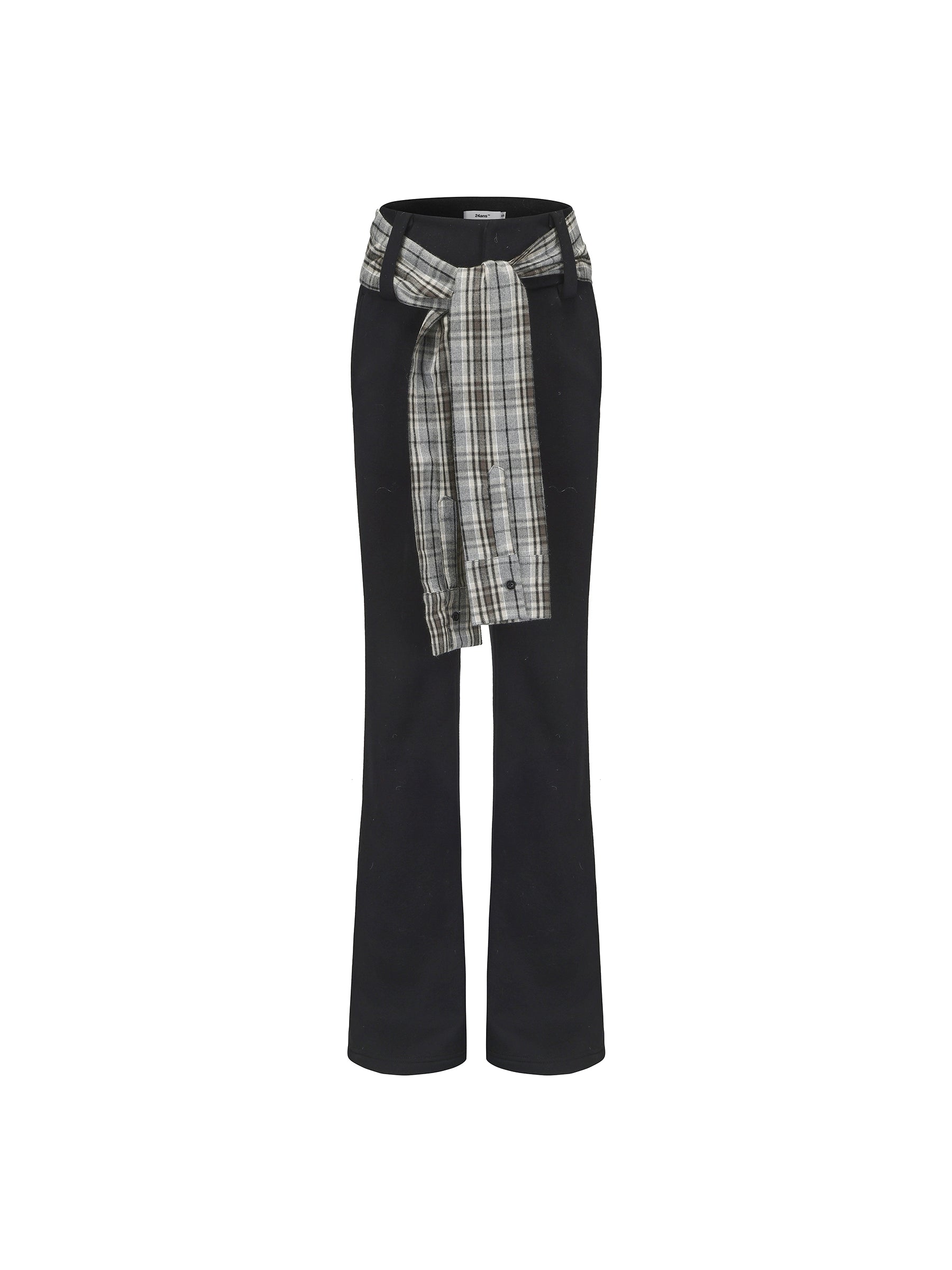 24ans Two Tone Flannel Trim Fleece Lined Flare Sweatpants MISSTT