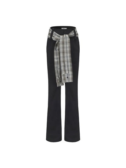 24ans Two Tone Flannel Trim Fleece Lined Flare Sweatpants MISSTT