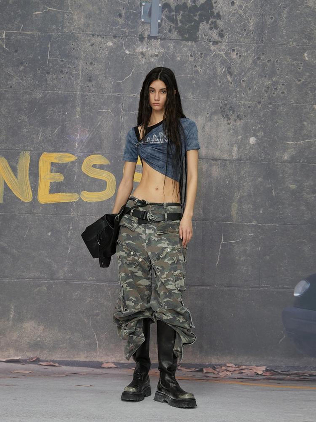 24ans Two Tone Multi Wear Studded Crop Tee