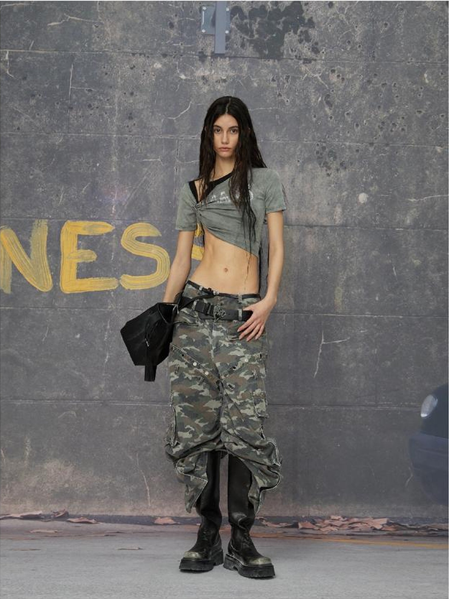 24ans Two Tone Multi Wear Studded Crop Tee