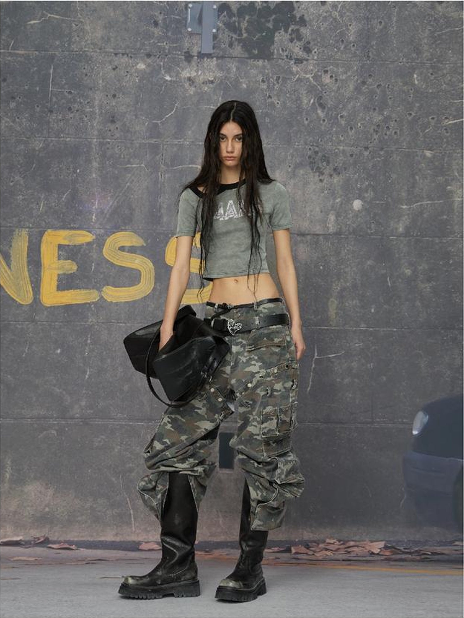 24ans Two Tone Multi Wear Studded Crop Tee