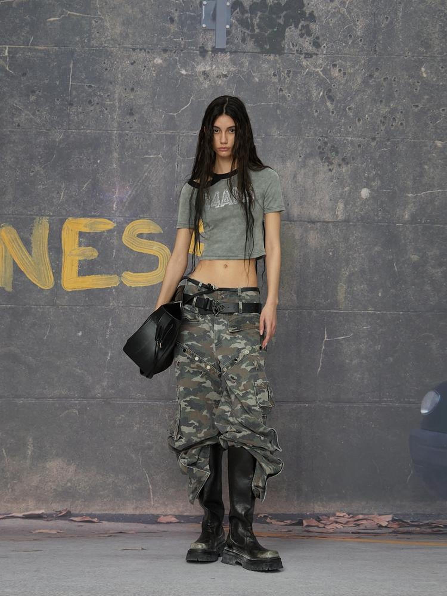 24ans Two Tone Multi Wear Studded Crop Tee