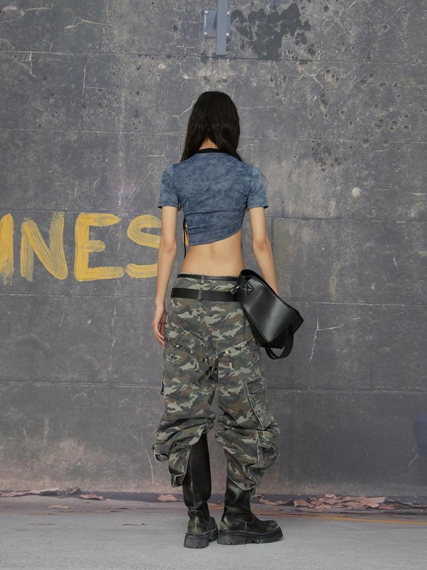 24ans Two Tone Multi Wear Studded Crop Tee