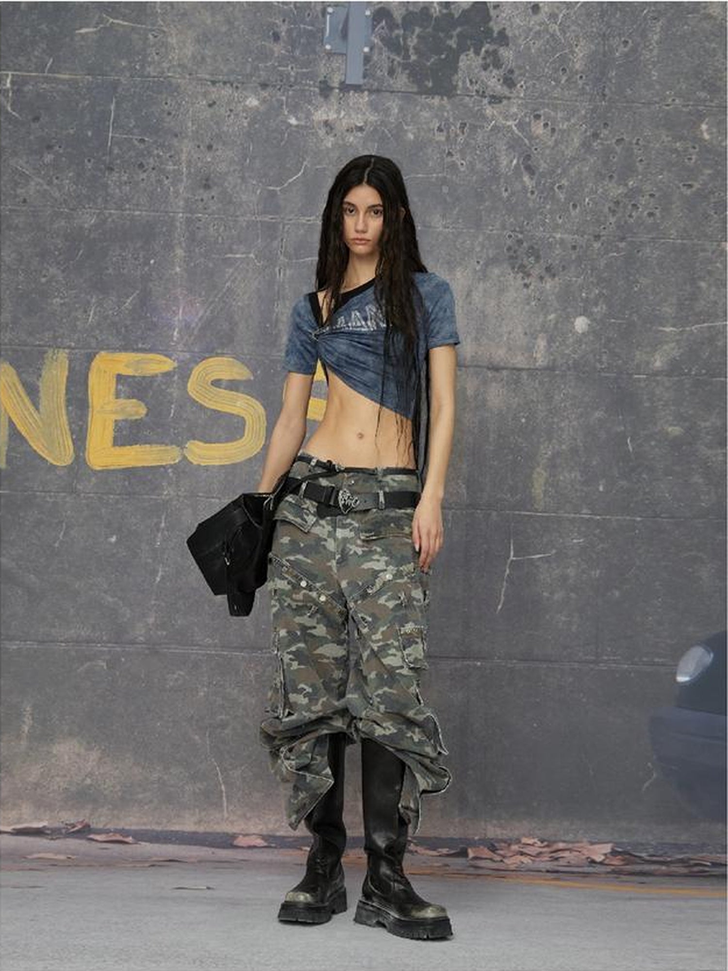 24ans Two Tone Multi Wear Studded Crop Tee