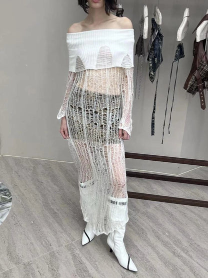 Two Tone Oversized Off Shoulder Sweater Dress