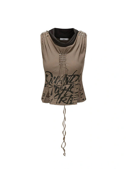 Two Tone Paper Clip Sleeveless Top