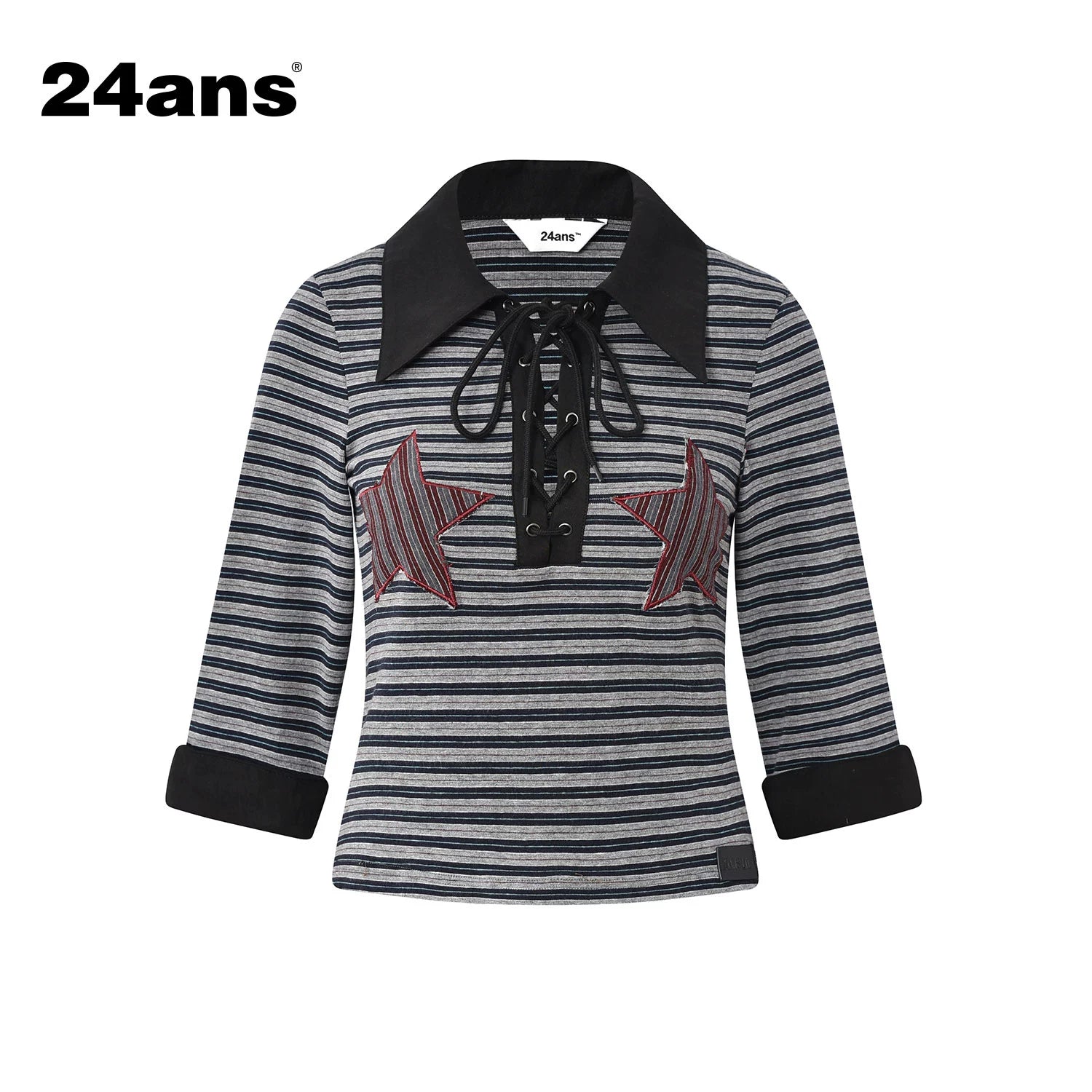 24ans Two Tone Star Applique Stripe Top And Shorts Set MISSTT