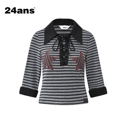 24ans Two Tone Star Applique Stripe Top And Shorts Set MISSTT